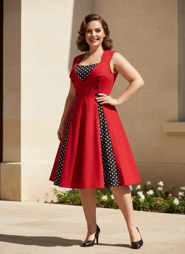 Vestido corto bordó y negro pin up años 50 evasé