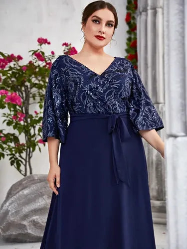 Vestido Fiesta Largo Matrimonio Bordado Talla Grande  Ep 435 Azul L