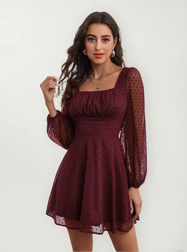 Vestido Escote Cuadrado Entallado Acampanado Va 479