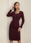 Vestido Peplum Delgado Cuello Cuadrado Sin Cinturón Va 507 Bordó Xl