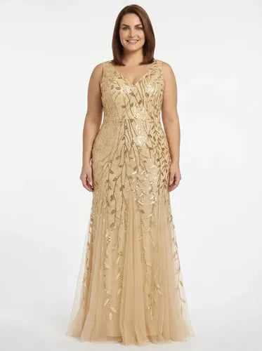 Vestido largo de fiesta corte sirena en tul y lentejuelas