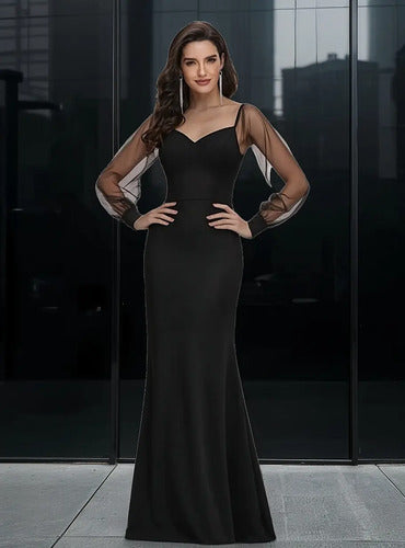 Vestido Largo Sirena Mujer Fiesta Manga Larga Ep 187