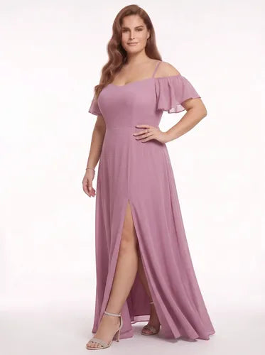 Vestido largo de fiesta talla grande hombros descubiertos