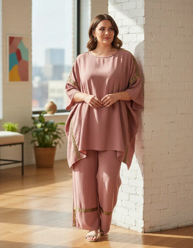 Conjunto Pantalones Blusón De Manga Murciélago Entero Vg 207 Rosa L
