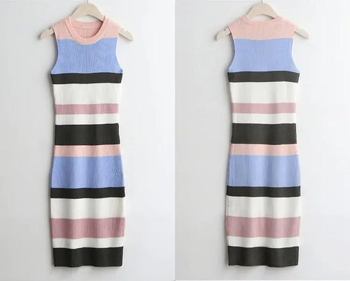 Vestido Punto Canalé Hilo Ajustado Lapiz Jersey Va 440 Multicolor Única