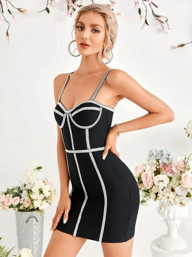 Vestido Elasticado Vendaje Ajustado Fiesta  Va 542 Negro S