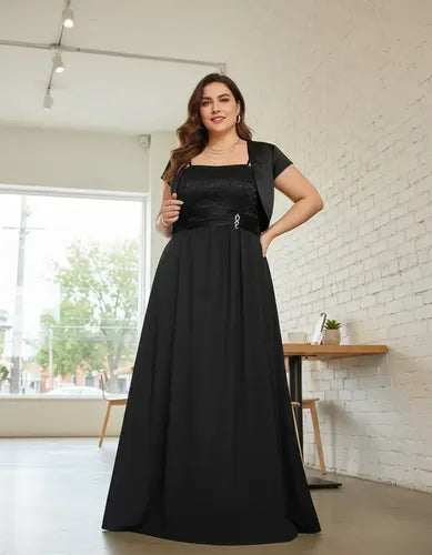 Vestido largo negro con bolero talla grande de fiesta