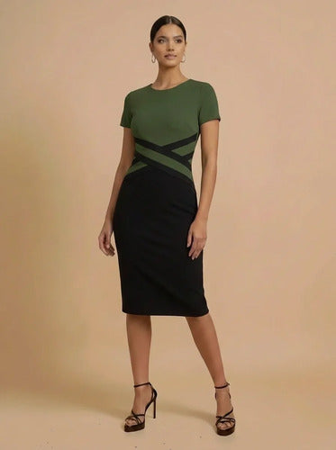 Vestido midi multicolor bodycon manga corta cuello redondo