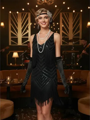 Vestido De Baile Retro Gatsby, Años 20 Charleston  Va 635 Negro M