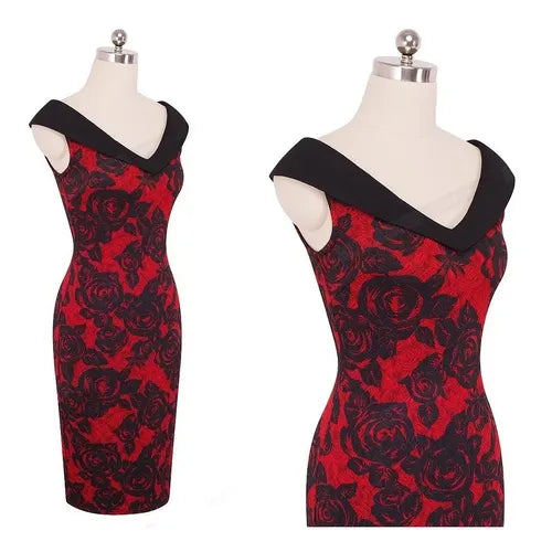 Vestido Negro Con Rojo Ajustado Va 312