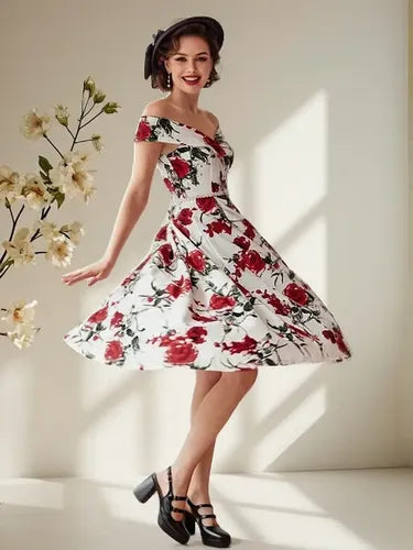 Vestido Vintage Pin Up, Swing Y Años 50, Rockabilly Va 147 Blanco S
