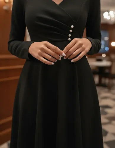 Vestido Vintage Línea A  Cuello Cruzado Manga Larga Va 481