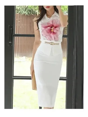 Vestido Conjunto 2 Piezas Blusa Falda Cóctel Hq 23 Blanco L