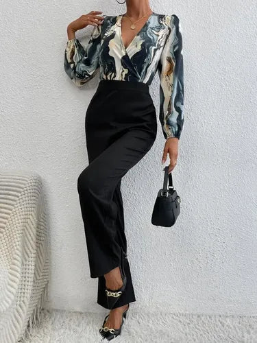 Entero Jumpsuit Mono Fiesta Estampado Escote Cruzado El 138 Negro M