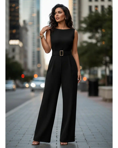 Mono de fiesta negro sin mangas, largo y elegante
