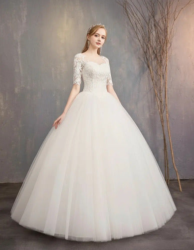 Vestido De Novia Marfil Ivory Princesa Manga Ne 17