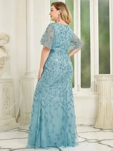 Vestido Fiesta Largo Lentejuelas Manguita Talla Ep 192 Azul 26