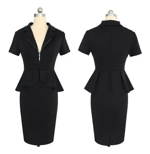 Vestido Negro Peplum Oficina Cóctel Va 334