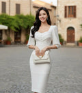 Vestido Formal Blanco Novia Civil Cóctel Hq 19