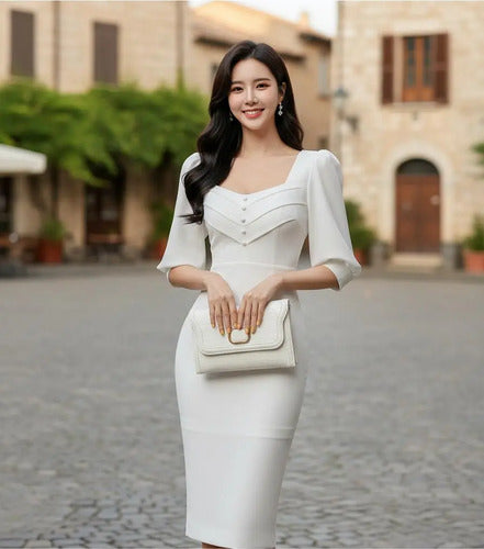 Vestido Formal Blanco Novia Civil Cóctel Hq 19