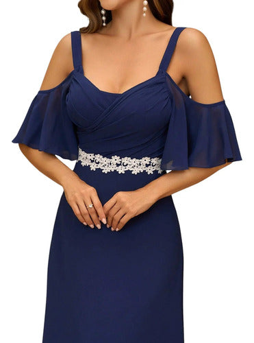 Vestido Fiesta Largo Gasa Matrimonio Bordado Mangas Ep 436