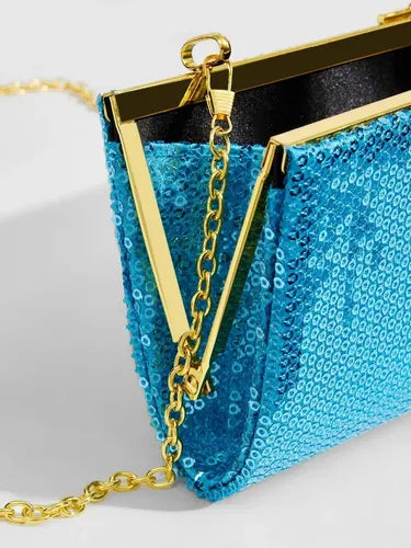Cartera Brillos Fiesta Coctel Día Noche Clutch Mano Ct 12 Azul