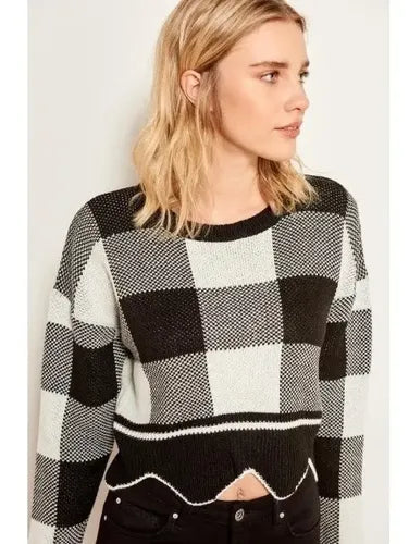 Suéter Corto Mujer Hombros Caídos Blanconegro Sweater Td 36 Blanco L