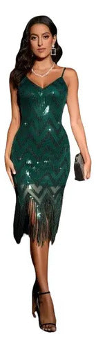 Vestido Fiesta Lentejuelas Con Flecos Vl 71