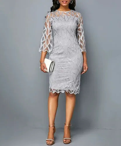Vestido Fiesta Ajustado Manga Va 463 Gris S