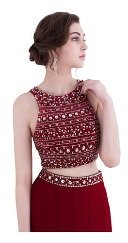 Vestido Graduación Crop Top Falda Azul Burdeo Ep 303