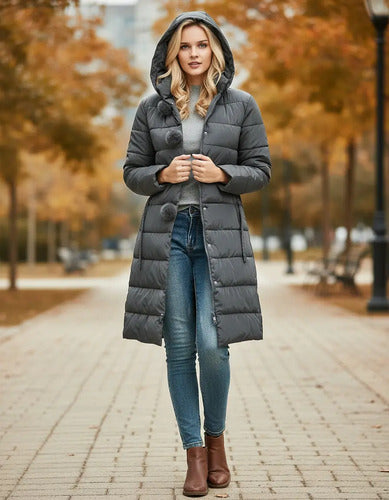 Parka Mujer Acolchada Con Cinturón Y Capuchón Gris Gris S