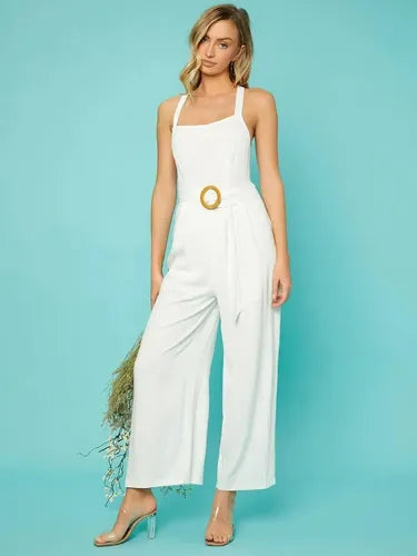 Entero Jumpsuit Mono Bohemio Con Cinturón  El 111 Blanco Xs