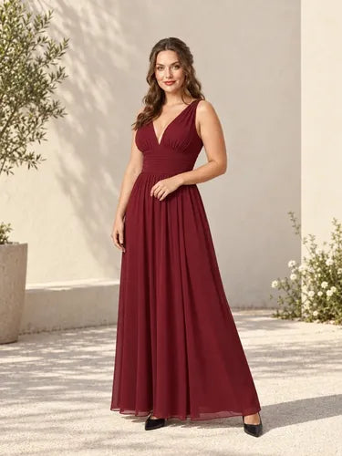 Vestido largo de gasa con hombros descubiertos