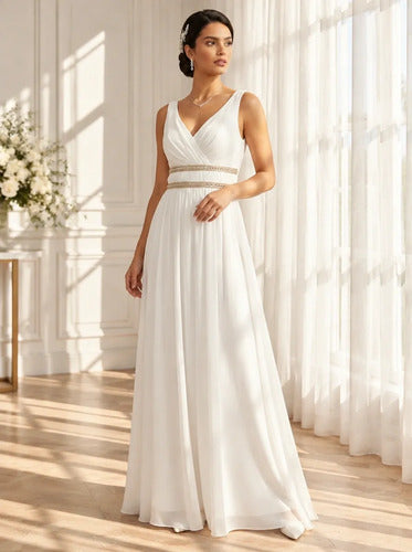 Vestido largo de novia gasa blanco espalda descubierta