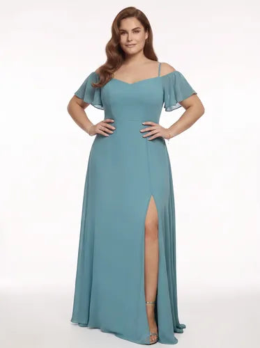 Vestido largo de fiesta talla grande hombros descubiertos