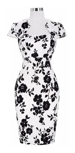 Vestido Blanco Con Flores Negros Gk 14 Blanco 6