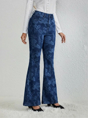 Pantalón Jeans Mujer Pierna Ancha Estampado Pt 17 Azul 27