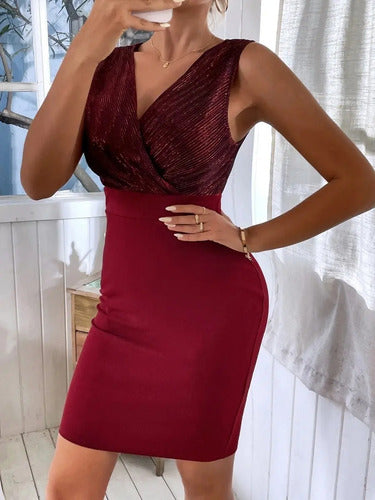 Vestido Fiesta Brillo Escote Cruzado Ajustado Va 520