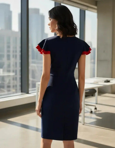 Vestido Formal Azul Marino Oficina Modelo Va 336 Azul L