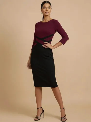 Vestido midi multicolor bodycon manga corta cuello redondo