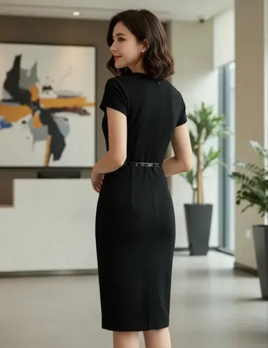 Vestido Negro Con Beige Oficina Bodycon Va 293 Multicolor Xl