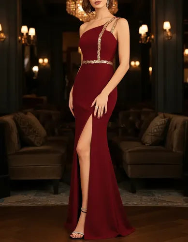 Vestido Fiesta Largo Ep 244 Burdeo-plateado M