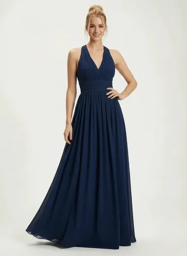 Vestido largo halter de gasa para fiesta