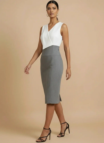 Vestido midi multicolor corte tubo sin mangas escote V