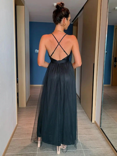 Vestido Fiesta Largo Tul Y  Lentejuelas  Va 467