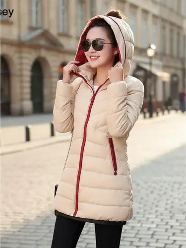 Parka Color Crema Larga Mujer Crema S