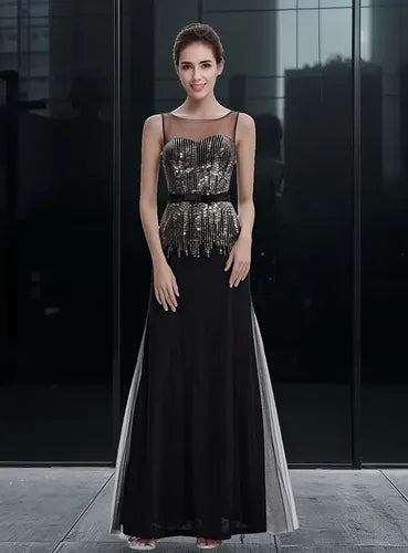 Vestido Fiesta Gasa Lentejuelas Ep 85  Negro 6