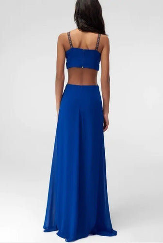Vestido De Fiesta Largo Graduación Crop Top Td 29 Azul 40