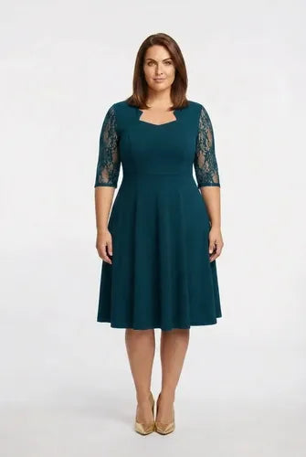 Vestido evasé midi escote cuadrado talla grande