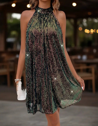 Vestido Mujer Corto Fiesta Lentejuelas Cuello Halter Vl 73